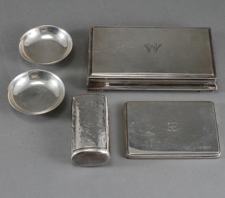 PARTI SILVER, 5 delar, mestadels Sverige, 1800-talet slut samt 1900-talets mitt, total vikt 439 g.