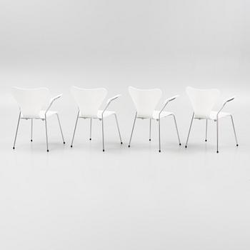 Arne Jacobsen, four 'Series 7' chairs, Fritz Hansen, Denmark, 2002.