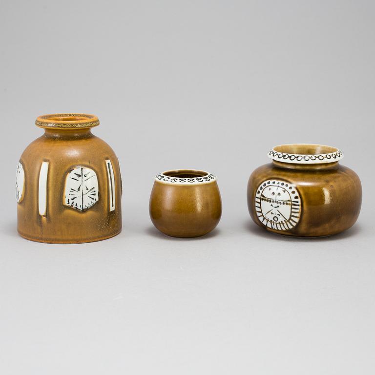 3 stoneware vessels by Lisa Larson for Gustavsberg. The series called "Thalia", produced 1960-69.