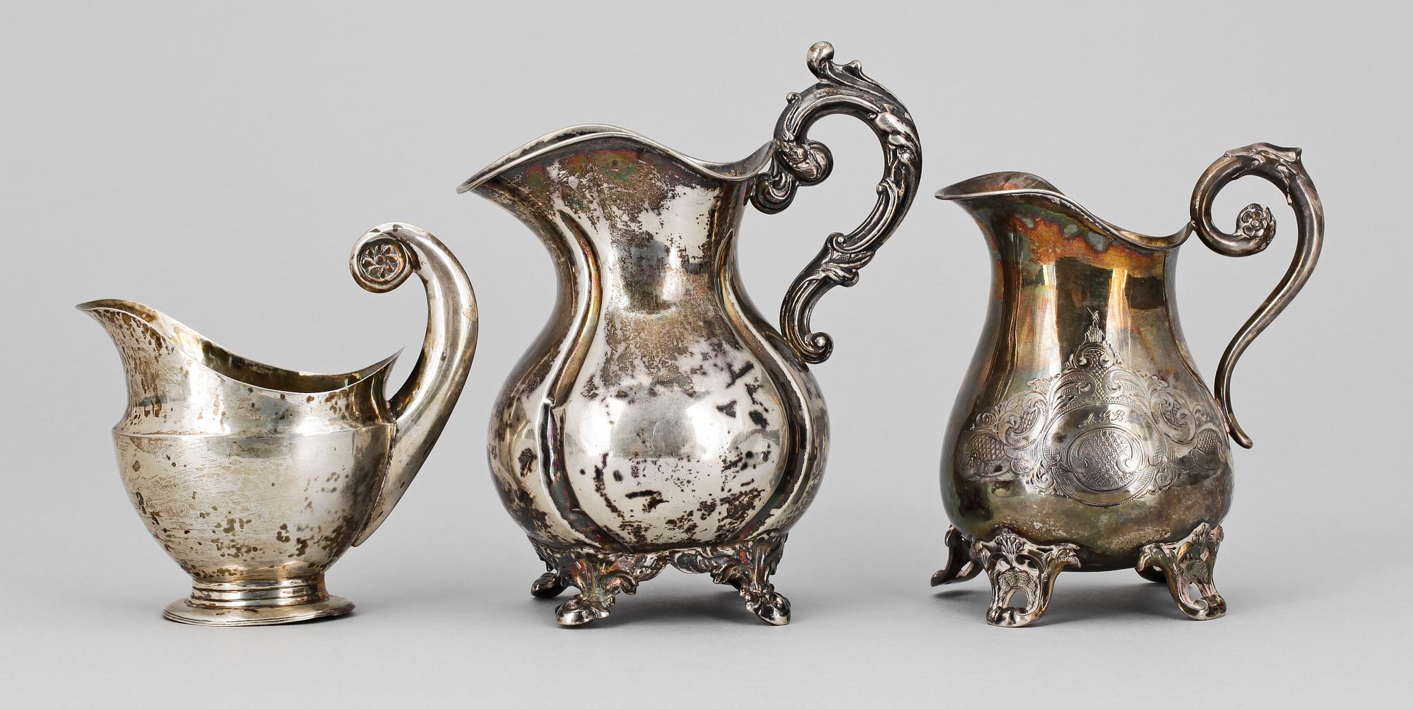 GRÄDDSNIPOR, 3 st, silver, bl a 1864. Tot vikt ca  320 gram.