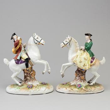 Two equestrian figurines, Germany, Aelteste Volksädter, first half of 20th Century.