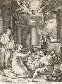 430. Hendrick Goltzius, "The Adoration of the Shepherds", from; "The Early Life of the Virgin".