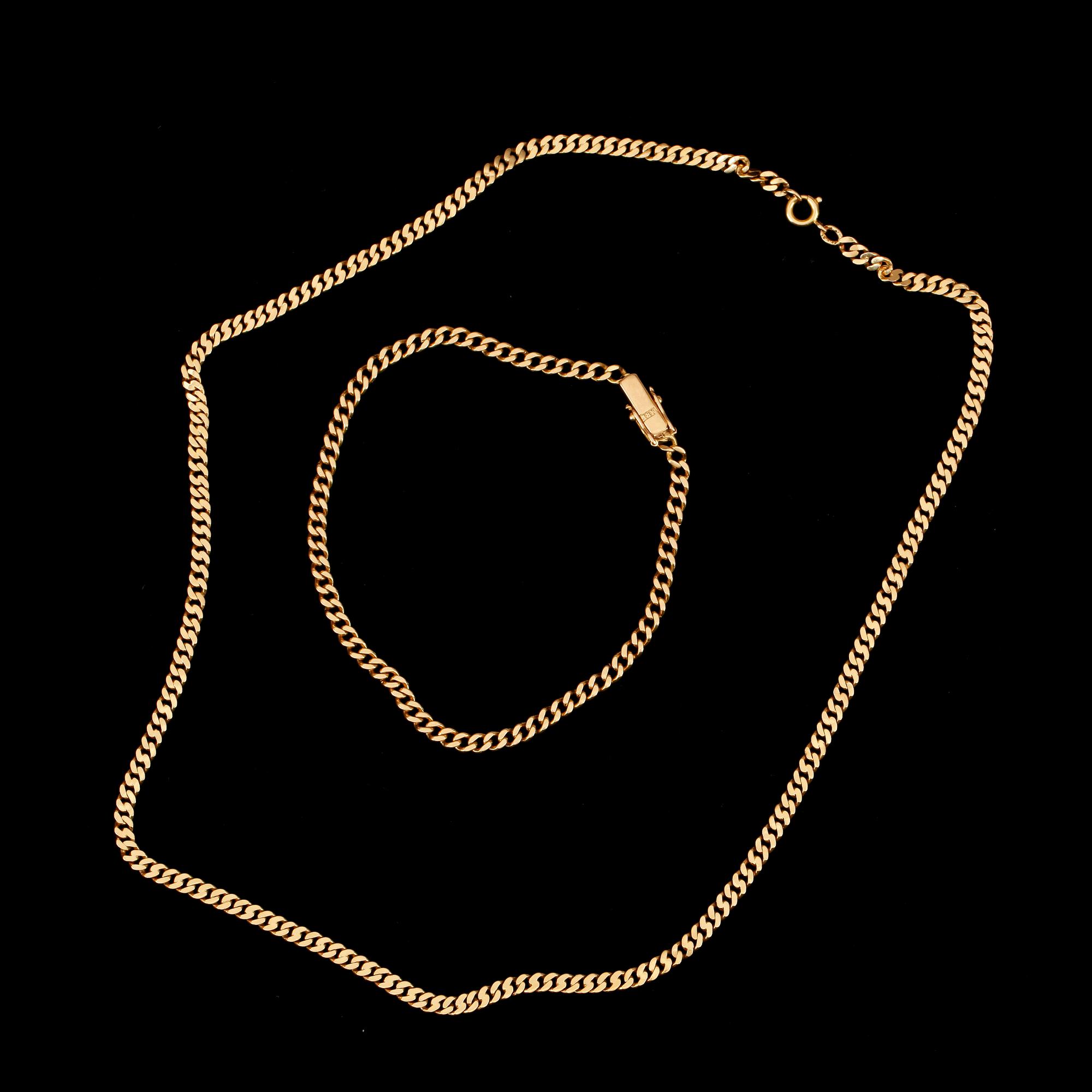 HALSKEDJA OCH ARMBAND, 18k guld. Vikt 19g.
