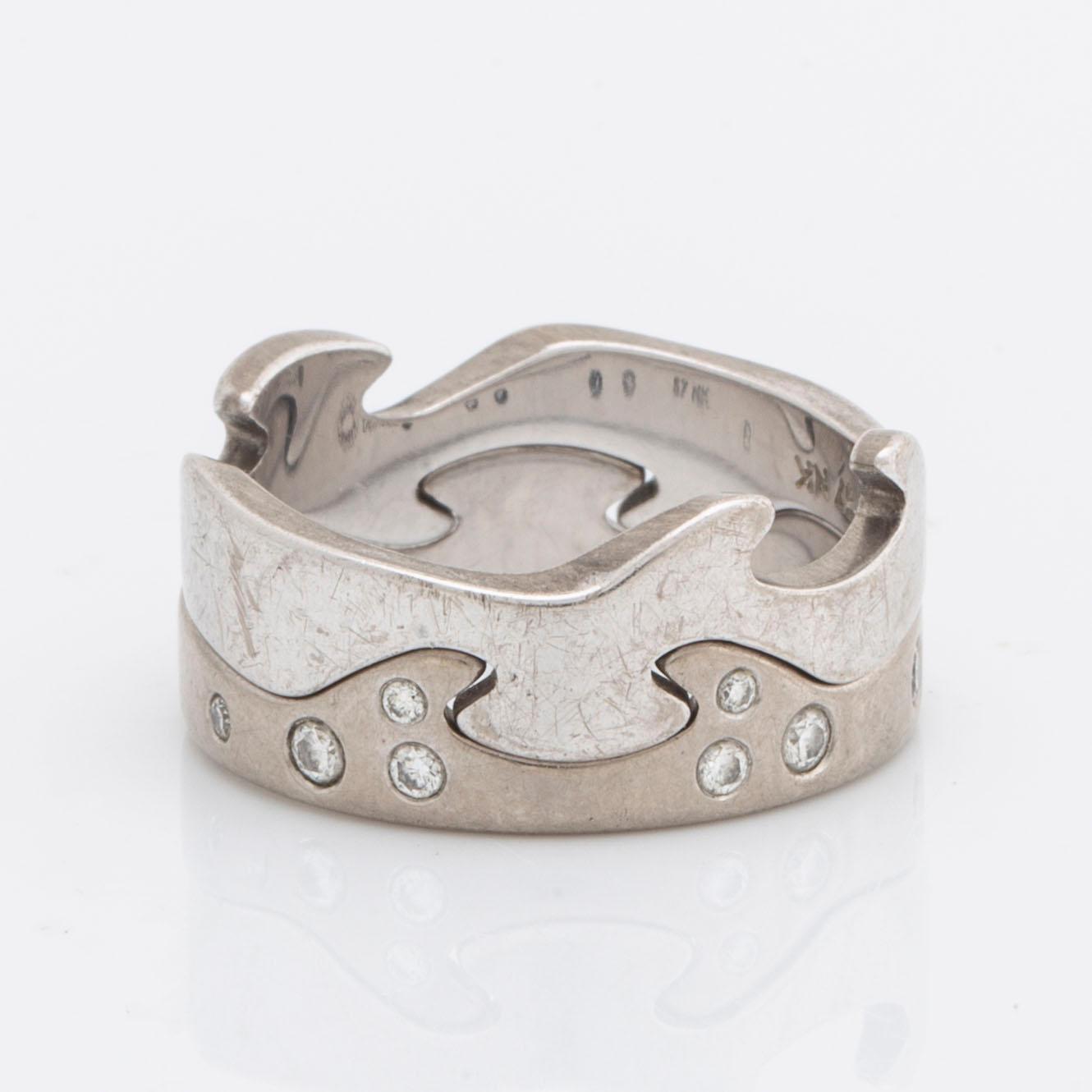 Georg Jensen ring 2 parts 18K whitegold "Fusion" with brilliant-cut diamonds approx 0,15 ct.