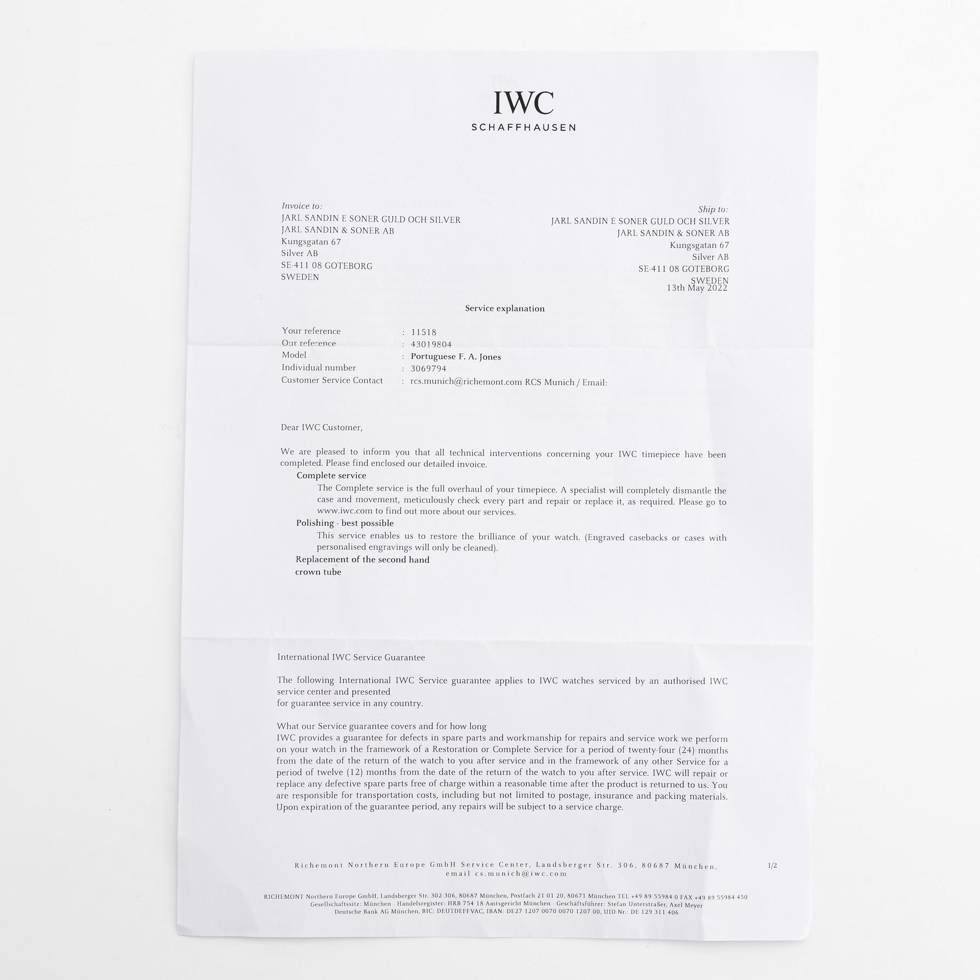 IWC, Portuguese, "F.A.Jones", "Limited Edition", ca 2005.