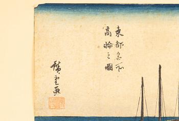 Ando Utagawa Hiroshige, 'Nihon Bashi' och 'Takanawa no Zu'.
