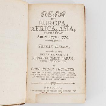 Books, four volumes,  Carl Peter Thunberg, Resa uti Europa, Africa, Asia 1770-1779. I-IV.