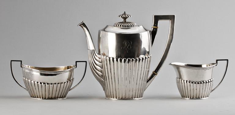 KAFFESERVIS, 3 delar, silver. Empirstil, K Anderson, 1900. Ca 1510g.