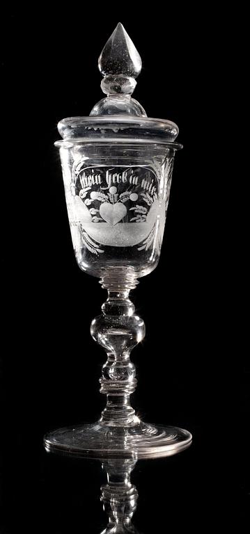 An engraved beaker and cover, Germany/Bohemia, 18th Century.