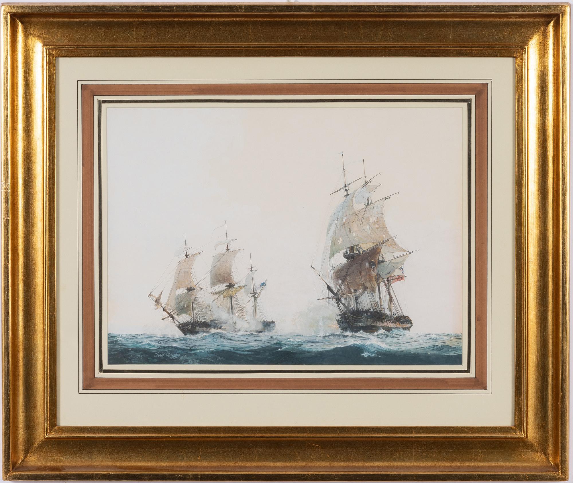 Christopher Mayger, English and American frigate in battle.