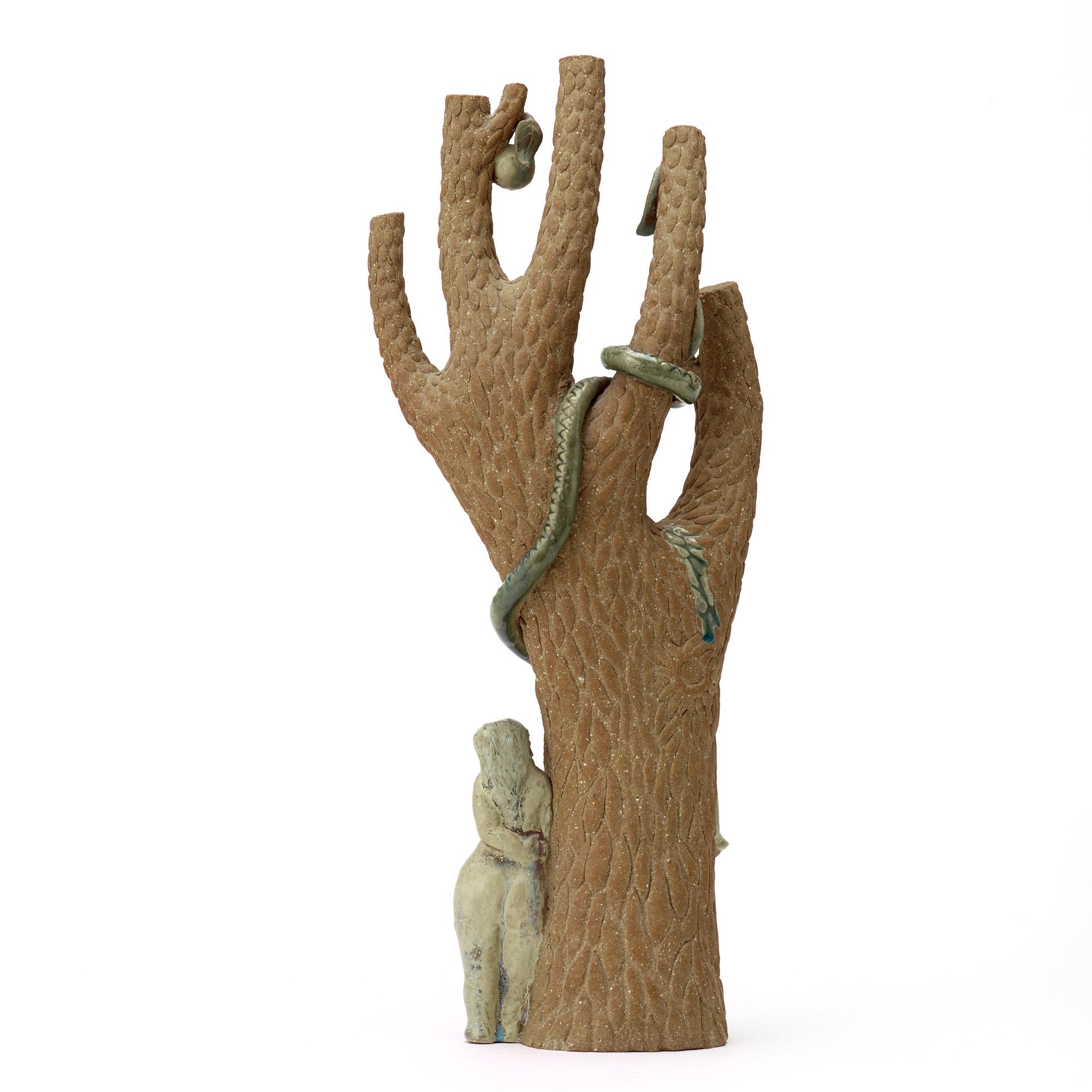 Stig Lindberg, a stoneware sculpture of Adam and Eve in the Tree of Knowledge, Gustavsberg studio, Sweden 1945.