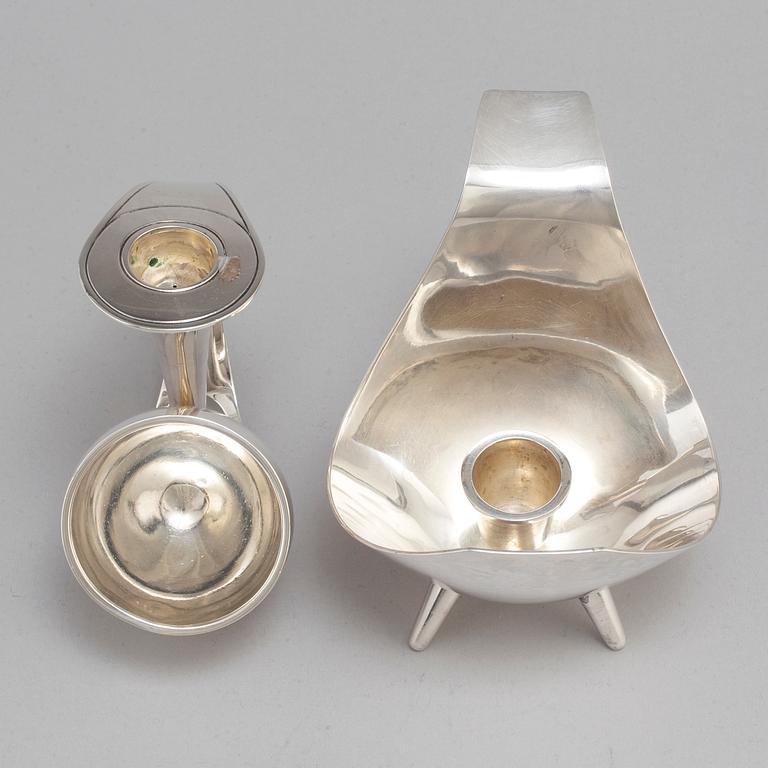 Two sterling silver candlesticks, one Heinz Decker, CG Hallberg Studio, Stockholm 1956.