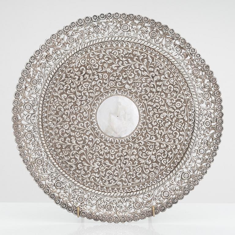 A Indian silver tray, late 19th Century.