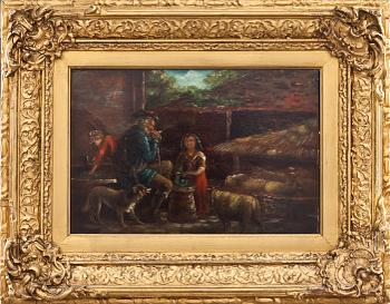 OKÄND KONSTNÄR, olja på pannå, signerad, 1800-tal.