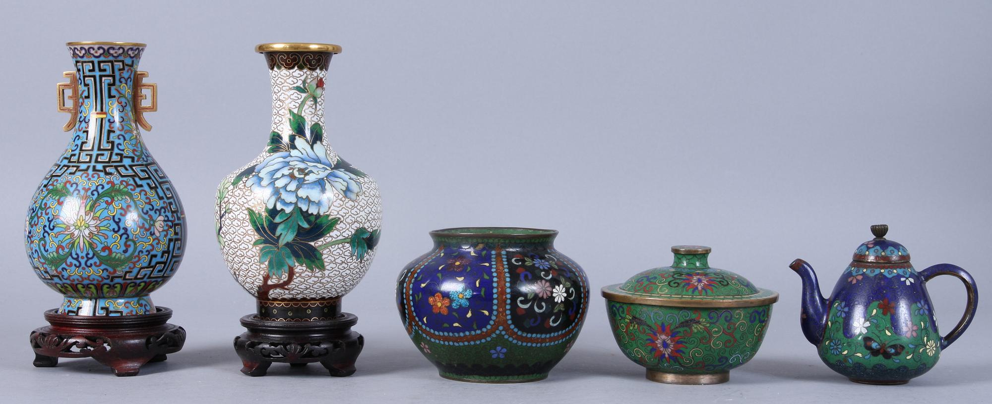 PARTI CLOISONNÉ, 5 delar, 1900-tal.