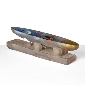 Bertil Vallien, a unique sand cast glass sculpture of a boat, Kosta Boda.