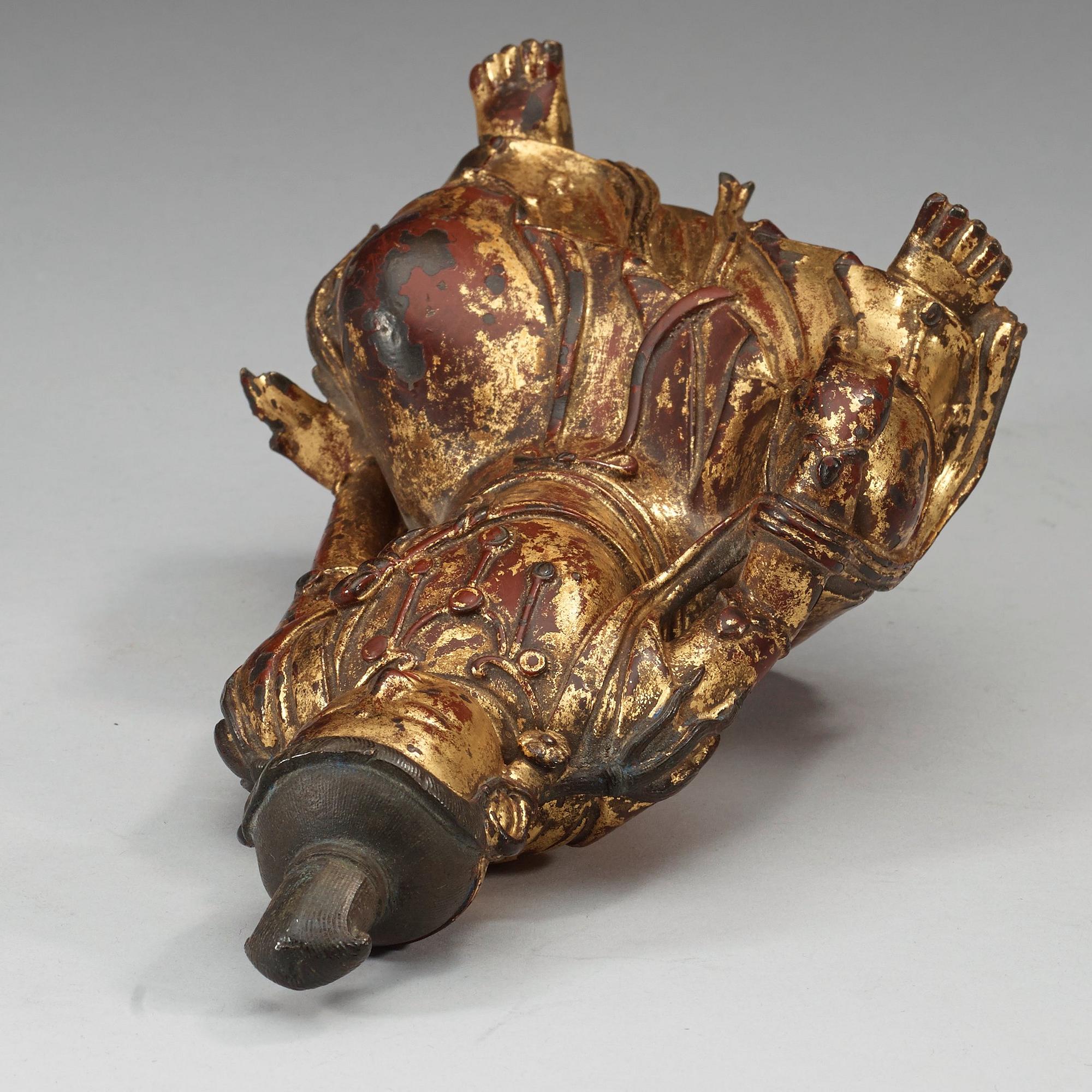 BODHISATTVA, brons, förgylld och röd lack. Ming dynasty, 1600-tal.