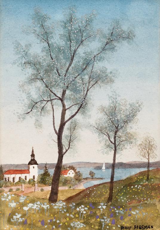 Oskar Bergman, Spring landscape with Birch trees.