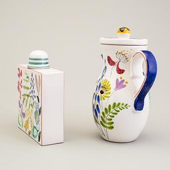 STIG LINDBERG, a faience flask and pitcher, Gustavsberg 1940s.