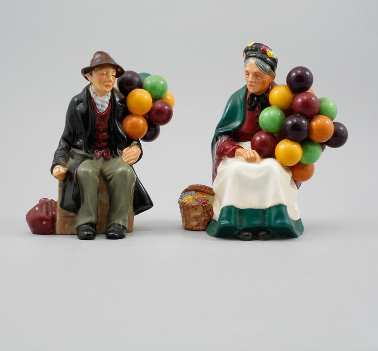 FIGURINER, 2 st, porslin, "The Old Balloon Seller" och "The Balloon Man", Royal Doulton, 1900-tal.