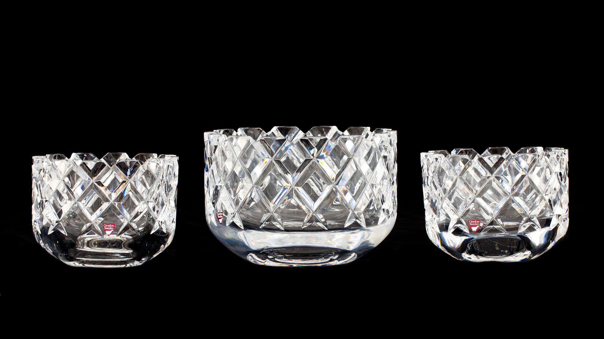 SKÅLAR, 3 st, glas "Sofiero", Gunnar Cyrén, Orrefors.