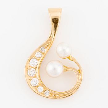 Pendant, 18K gold, with smaller octagon-cut diamonds and pearls, Alton, Falköping.