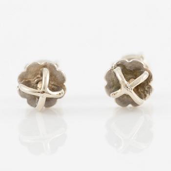 Earrings, a pair, 14K white gold and brilliant-cut diamonds.