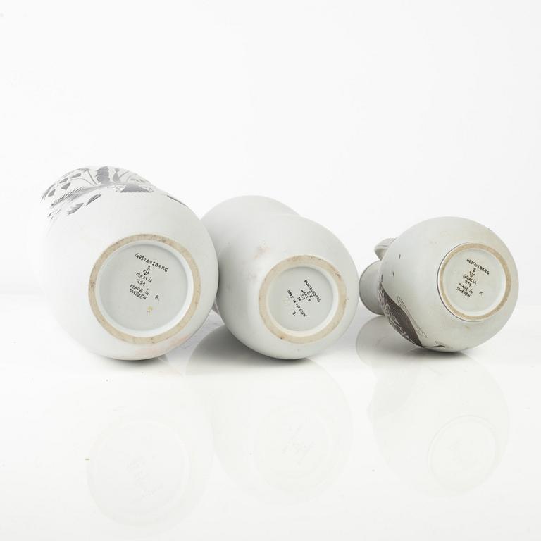 Stig Lindberg, three "Grazia" stoneware vases, Gustavsberg, Sweden, 1946-68.