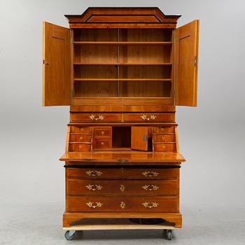 A partly 18th Century elm veneered writing cabinet.