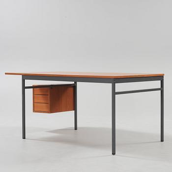 An Erik Herløv 'Triva' series teak and grey lacquered steel desk, Nordiska Kompaniet, Sweden 1960's.