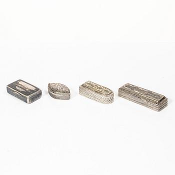 Boxes, 4 pcs, silver and niello, including Moscow, Russia 1873.
