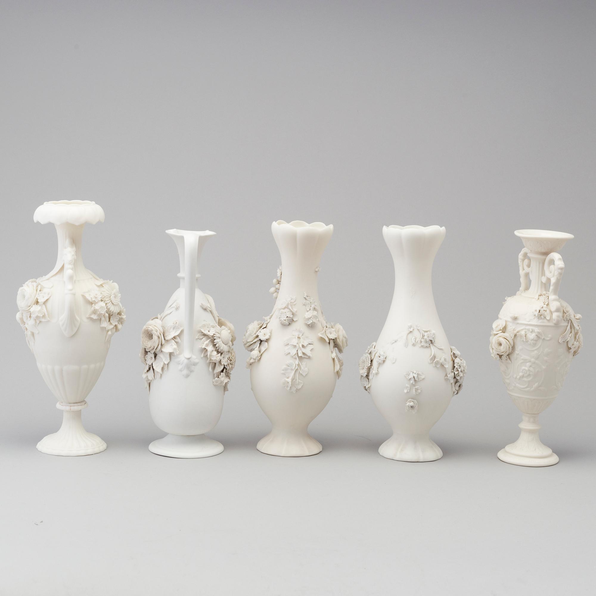 SIX PARIAN VASES, Gustafsberg, second half of the 19th century.