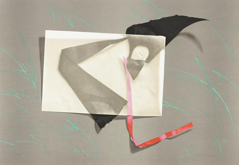 Yrjö Edelmann, "Black and red paper objects with transparent".