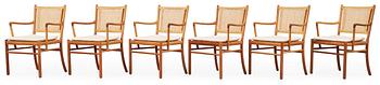 96. A set of six Ole Wanscher cherry and ratten armchairs, PJ Jeppesen, Denmark, model PJ 301.
