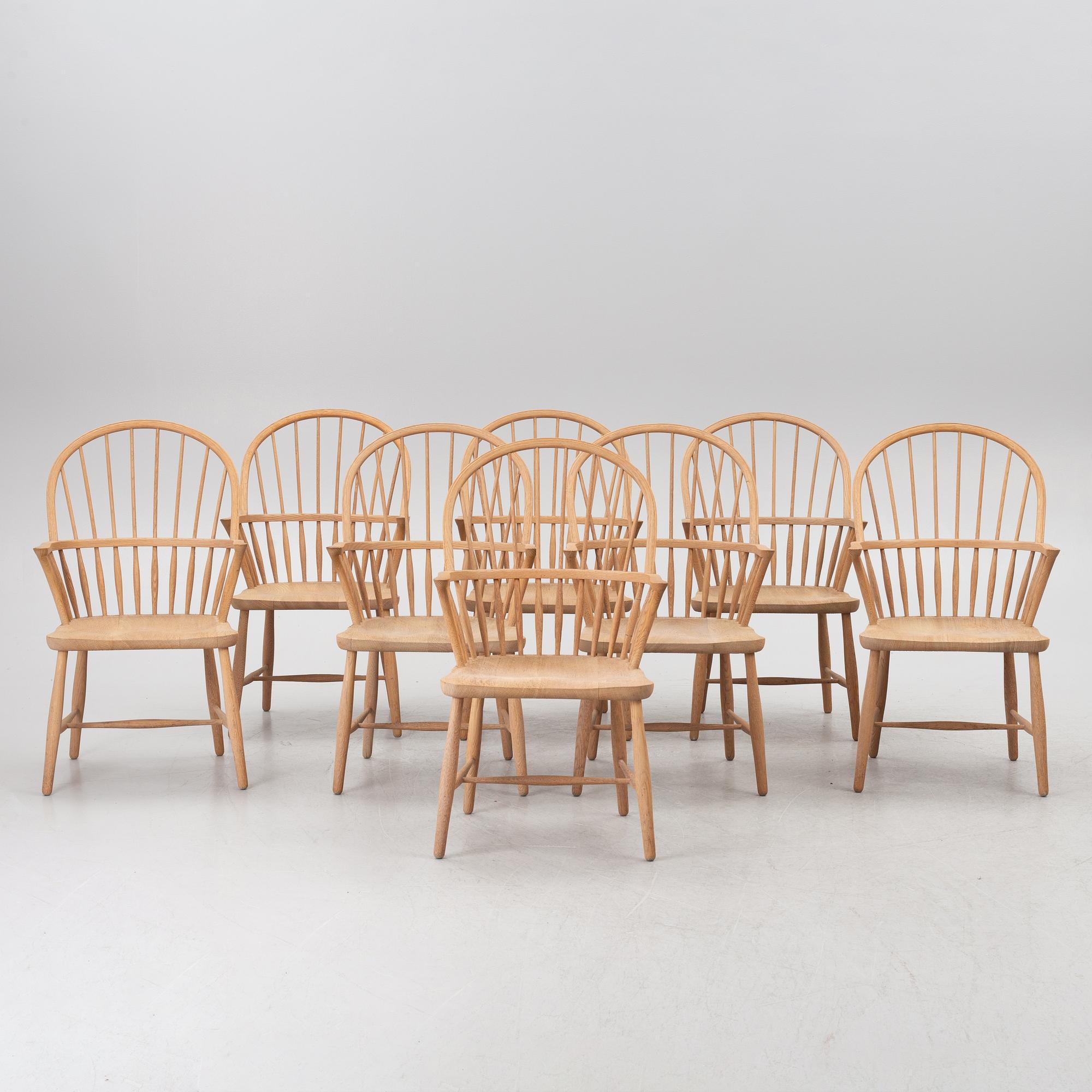 Frits Henningsen, a set of eight Windor chairs, Carl Hansen & Søn, Denmark.