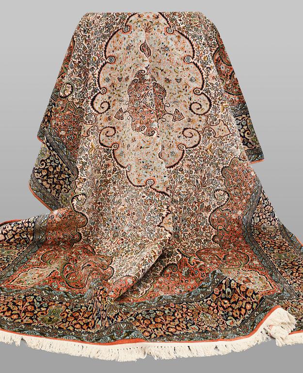 Rug, silk Kashmir, c. 335 x 255 cm.