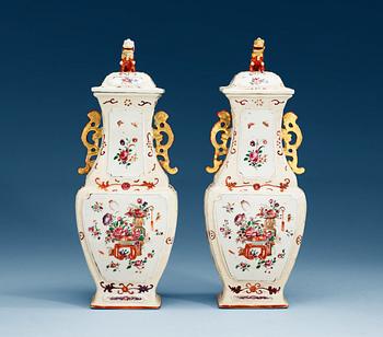 1622. A pair of famille rose vases, Qing dynasty, Qianlong (1736-95).