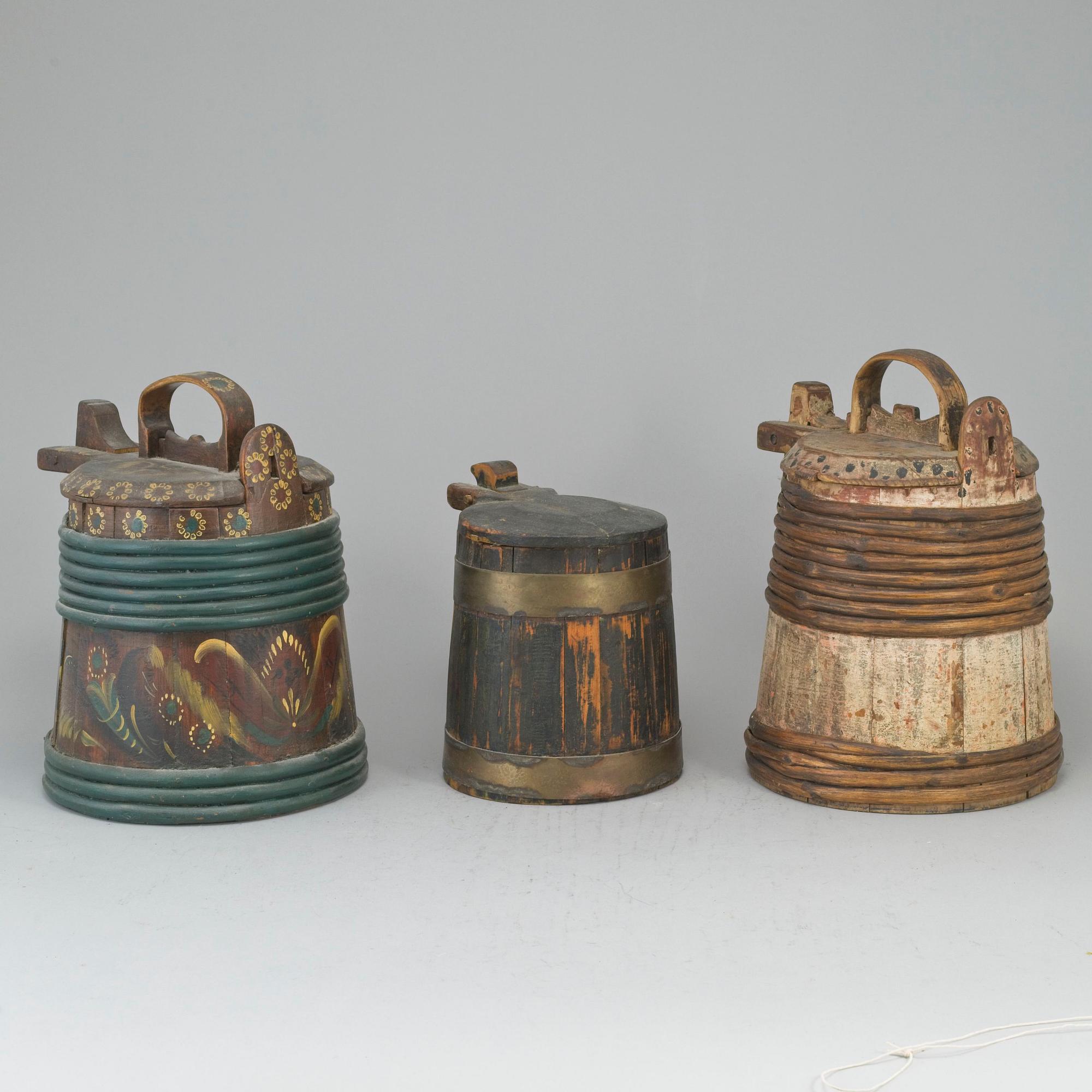 STÅNKOR, 3 st, allmoge, 1800/1900-tal.