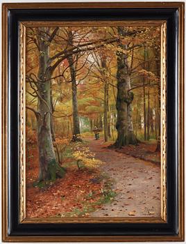 Peder Mork Mönsted, Woman gathering firewood in a beech forest.