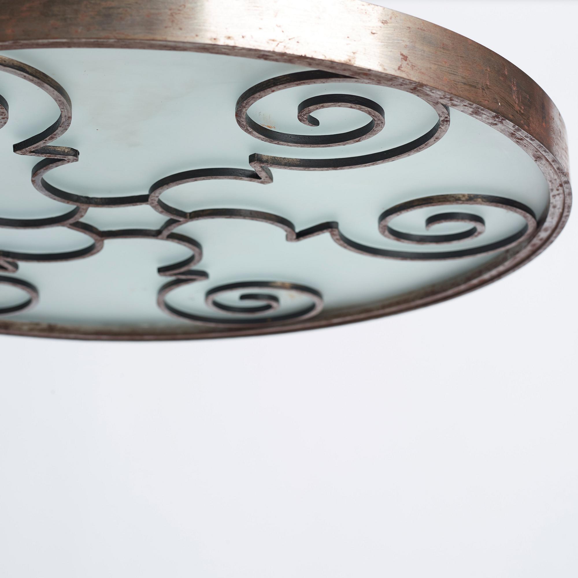 Lars Holmström, a Swedish Grace brass and steel framed ceiling light, Arvika 1920-30s.