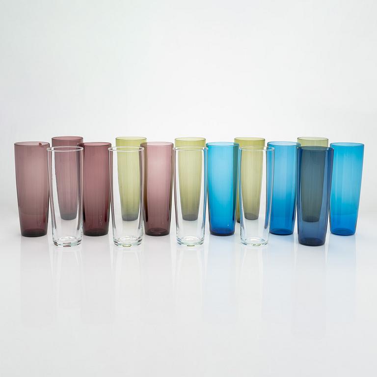 Tapio Wirkkala, a set of 16 juice glasses, model 2204, Iittala, Finland. In production 1956-1969.