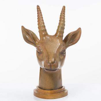 Gunnar Nylund, a stoneware figurine of an antilope head, Rörstrand, Sweden, numbered 194/200.