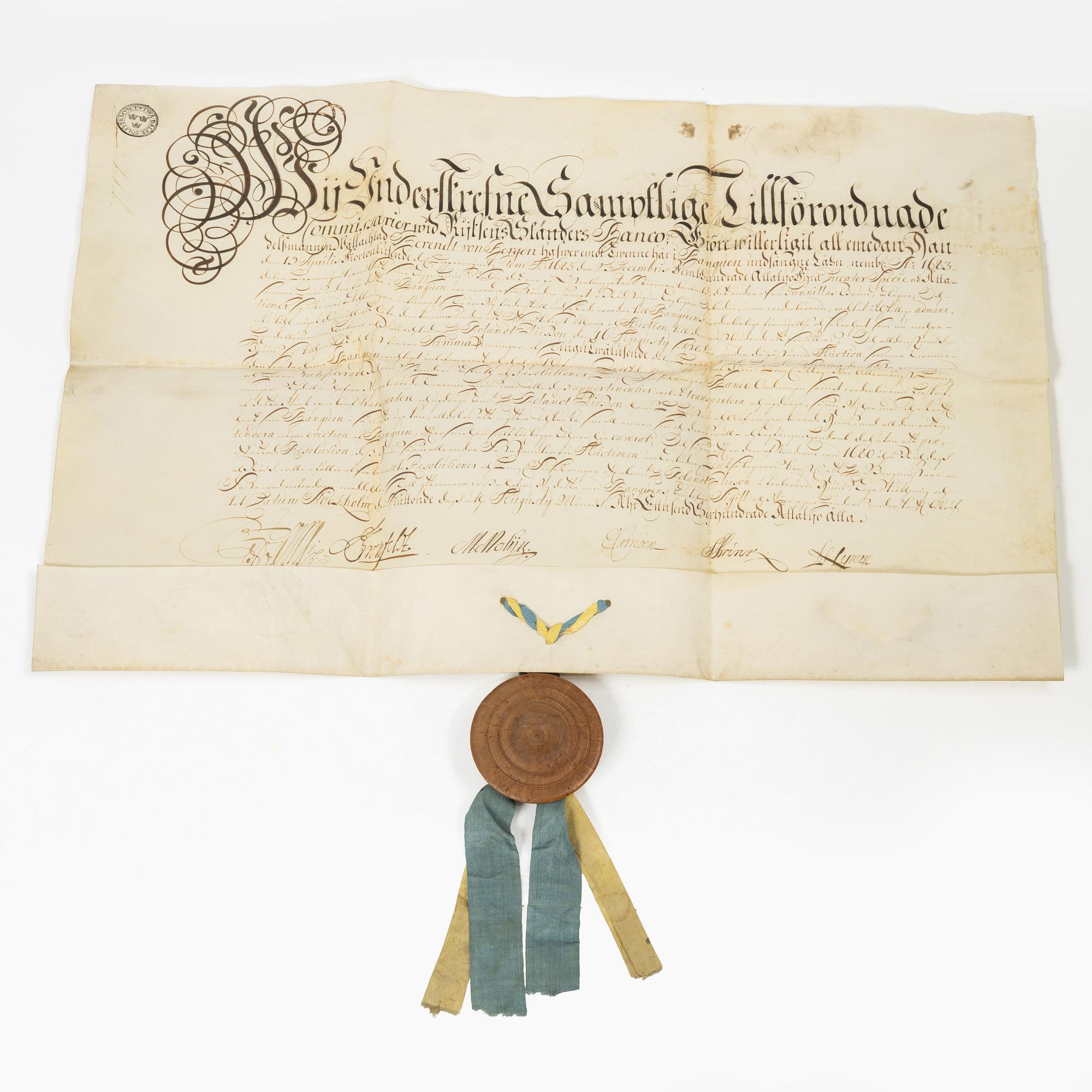 A bank document concerning loans between the merchant Berendt von Bergen and Riksens Ständers Banco, dated 1688.
