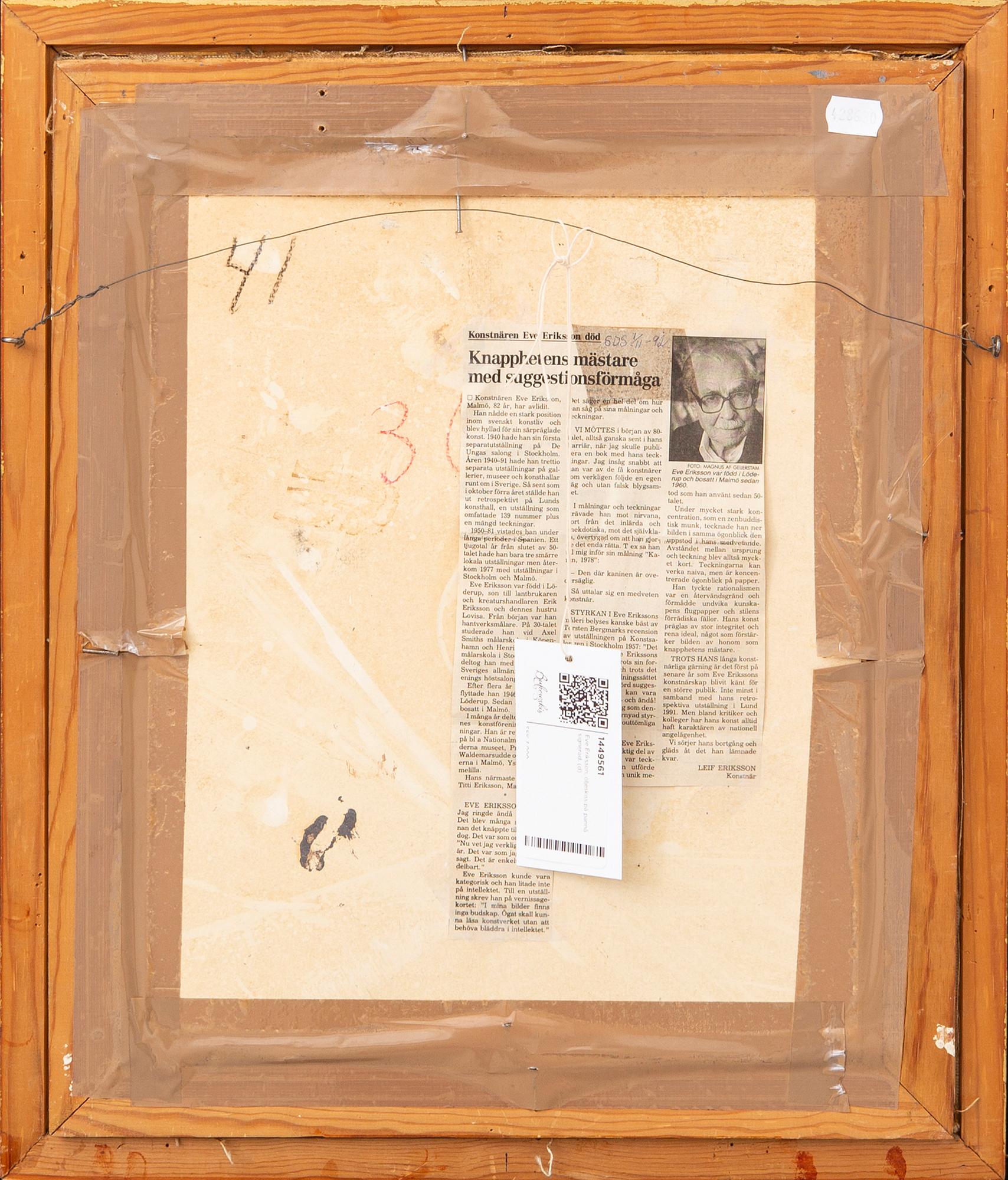 Eve Eriksson, oljeskiss på pannå signerad.