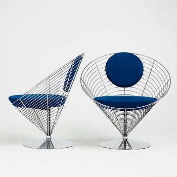 Verner Panton, fåtöljer ett par, "Wire Cone Chair", Fritz Hansen, Danmark 1989.
