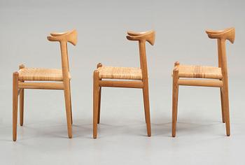 Hans J. Wegner, a set of six oak "Cowhorn Chairs", JH-505, Johannes Hansen, Denmark 1960's.
