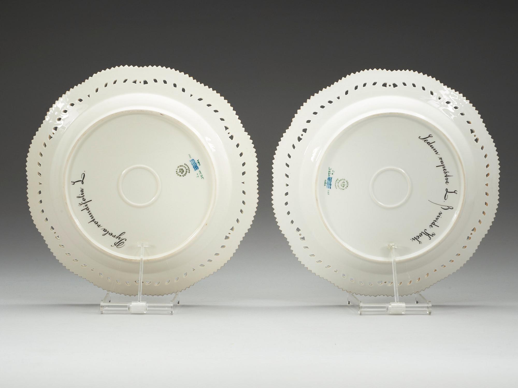 Four Royal Copenhagen 'Flora Danica' dishes, Denmark, 20th Century.