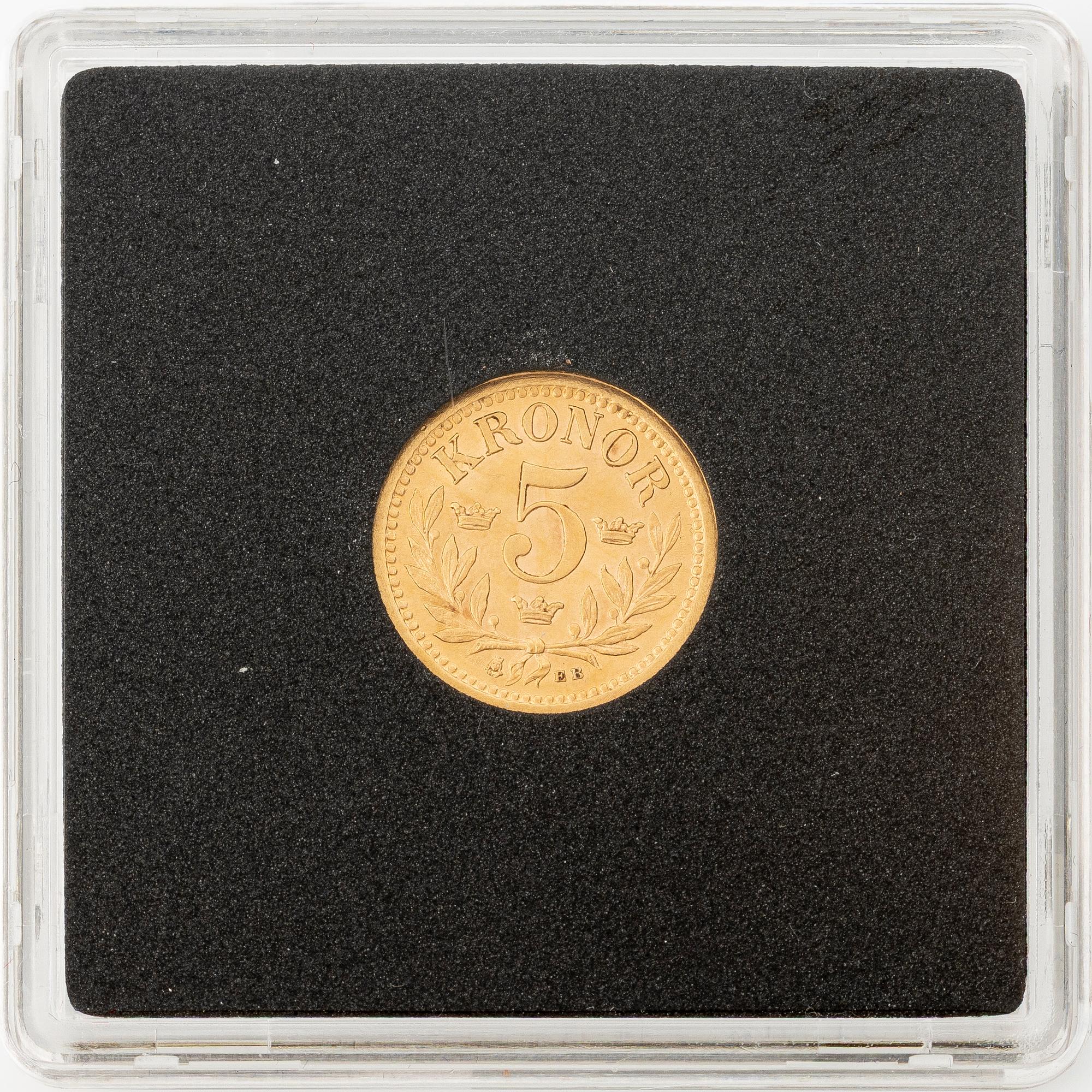 Gold coin, Oscar II, 5 kronor, type I, Sweden 1899,