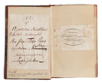 PHARMACOPOEA SUECIA, DET SVENSKA APOTHEKET, övers, Eric Olof Rydbäck, Biörckegrens Enka, Linköping 1780.