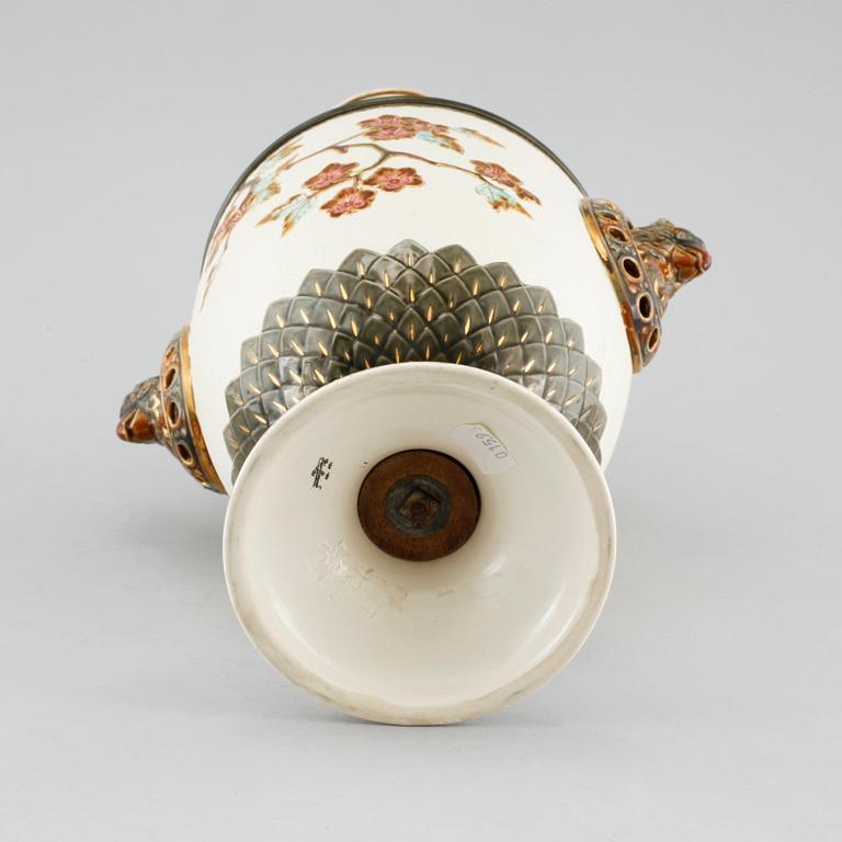 A majolica vase, a flower pot and a jardiniere from Rörstrand, around the year 1900.